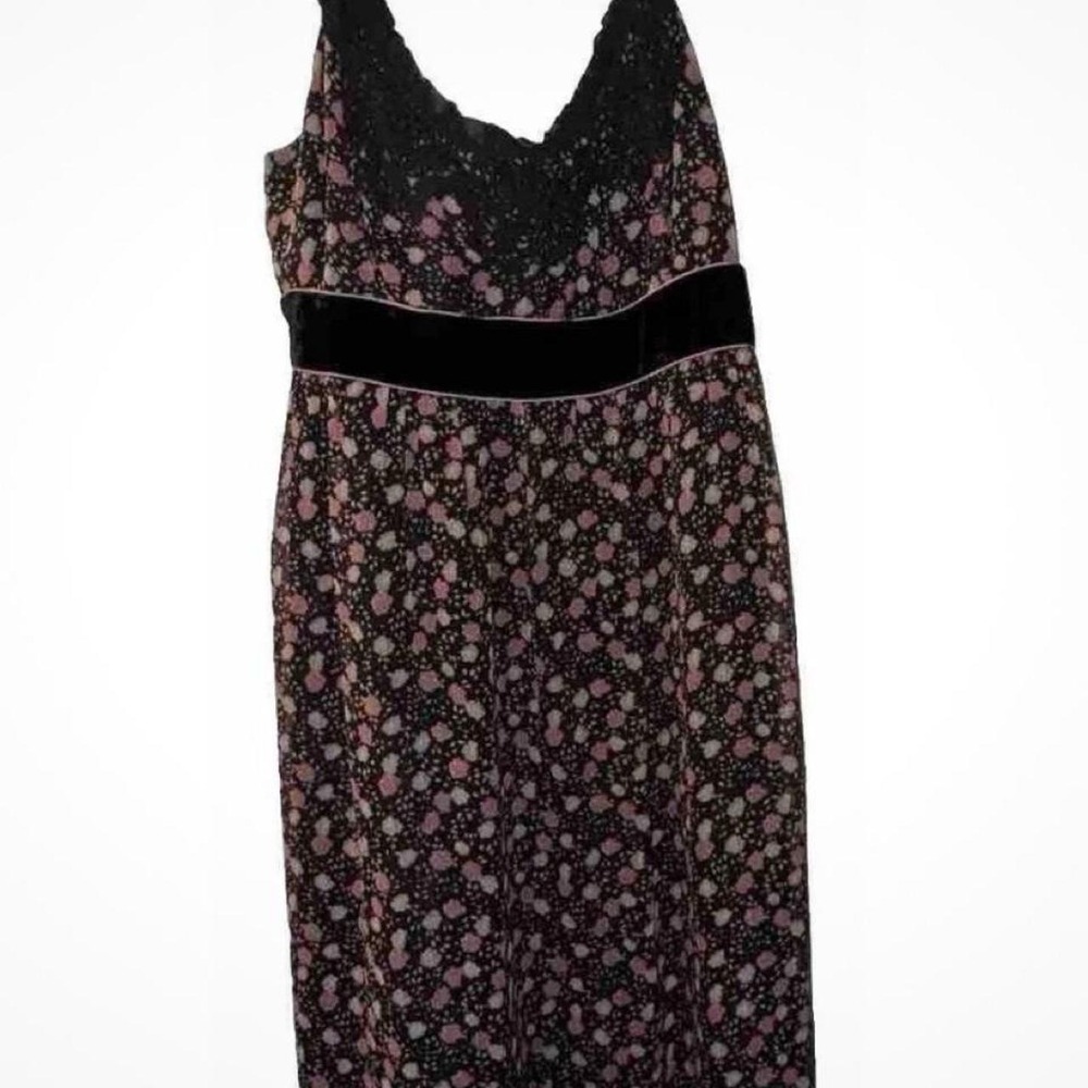 Cynthia Steffe Silk Velvet Trim Floral Whimsigoth Sleeveless Dress Women's 10